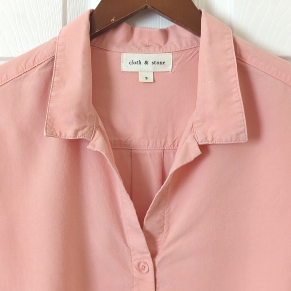 Cloth & Stone Classic Tencel Long Sleeve Button Down Tie Front Top Salmon Pink S - Picture 2 of 11